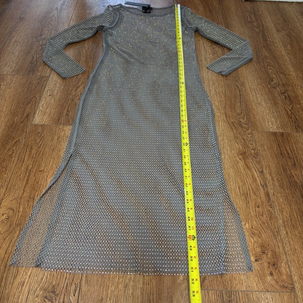 House of Harlow 1960 Monochrome gems Gray Rhinestone Mesh Maxi Dress NWT slits - Picture 7 of 9
